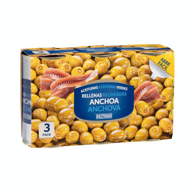 Aceitunas manzanilla rellenas de anchoa Hacendado 3 botes x 150g