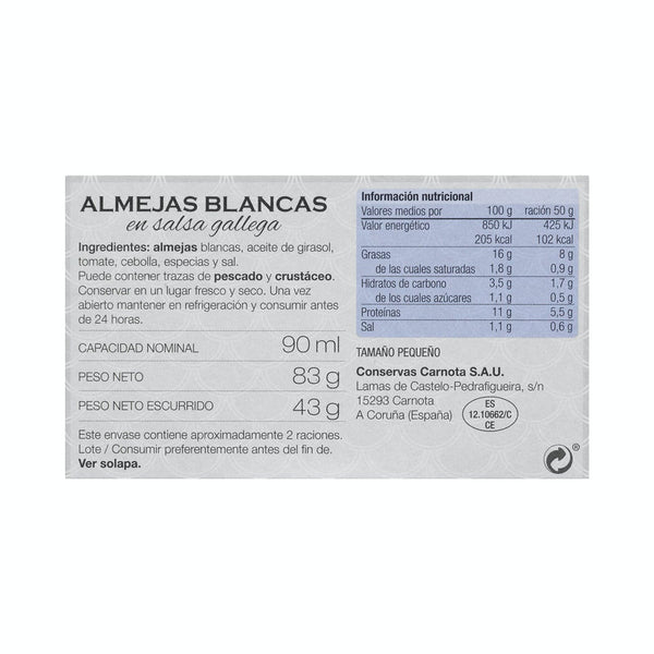 Almejas blancas Cono sur en salsa gallega