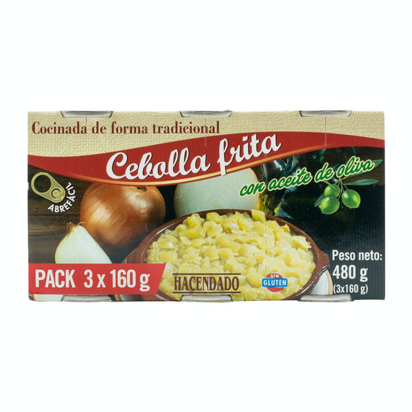 Cebolla frita Hacendado con aceite de oliva 3x160g