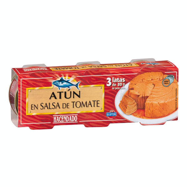 Atún en salsa de tomate Hacendado 3 latas de 80g