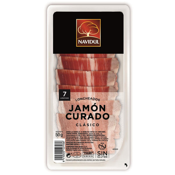 Jamón curado en lonchas Navidul sin gluten 50g