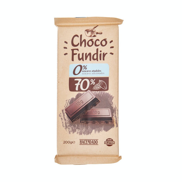 Chocolate negro Hacendado fundir 0% azúcares añadidos 70% de cacao