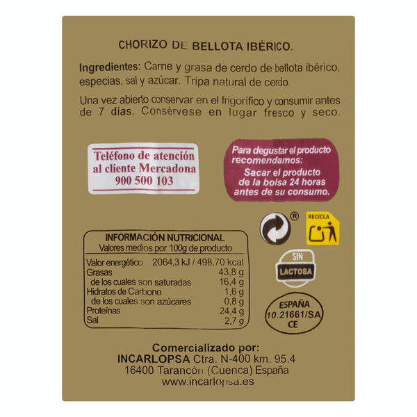 Chorizo de bellota ibérico La hacienda del ibérico