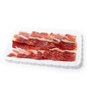 Jamón de bellota ibérico 100% raza ibérica D,O, Extremadura De Nuestra Tierra corte a cuchillo 100g aprox