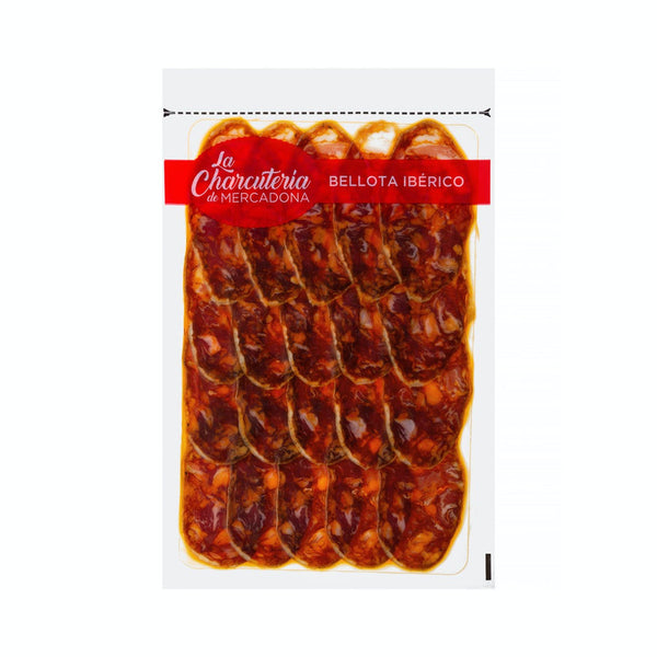 Chorizo de bellota ibérico cortado a máquina envasado al vacío