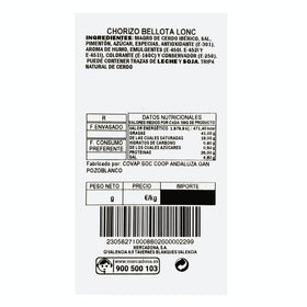Machine-cut acorn-fed Iberian chorizo vacuum packed