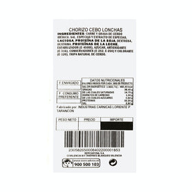 Iberian cebo chorizo cut by machine vacuum packed