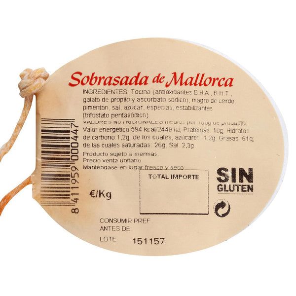 Sobrasada de mallorca en tripa El Zagal pieza 400 g aprox