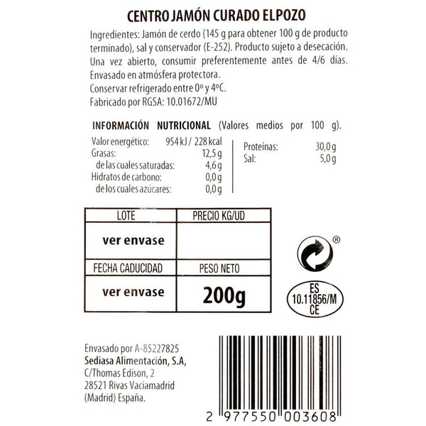 Centro jamón curado ElPozo 200g