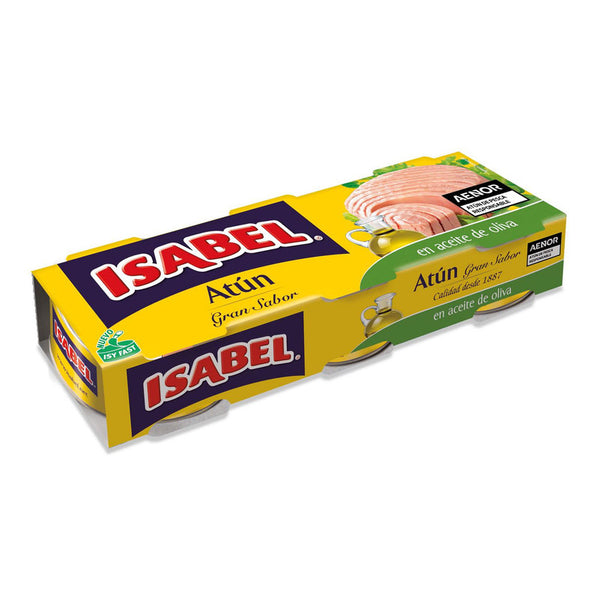 Atún gran sabor en aceite de oliva Isabel sin lactosa pack de 3 latas de 80g