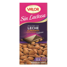 Chocolate con leche y almendras Valor sin gluten y sin lactosa y sin gluten